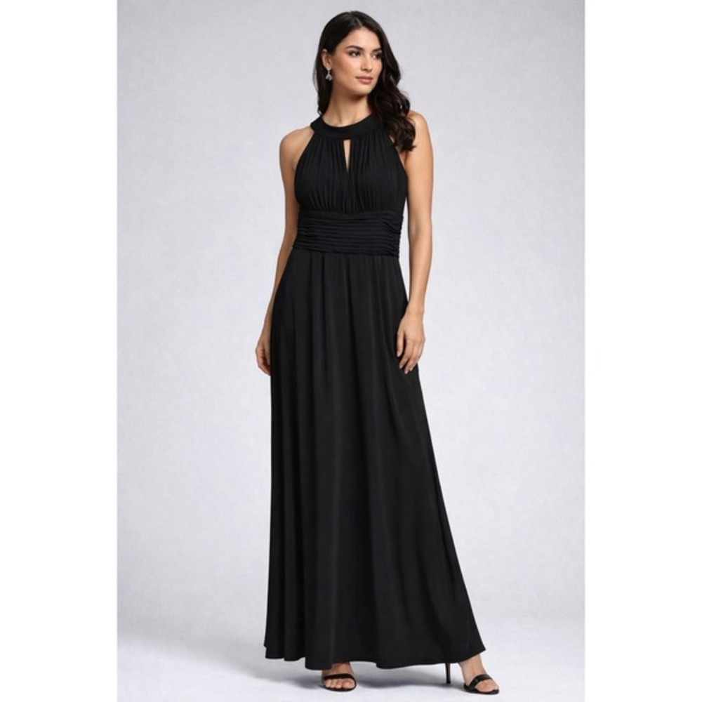 Signature‎ by Sangria Black Pleated Halter Maxi Dress Women 10 Formal Evening